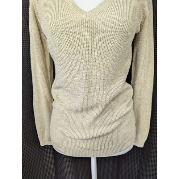 TOMMY HILFIGER! LIGHTWEIGHT GOLDEN SHIMMERY V-NECK SWEATER, L/S! SZ M - Picture 4 of 10